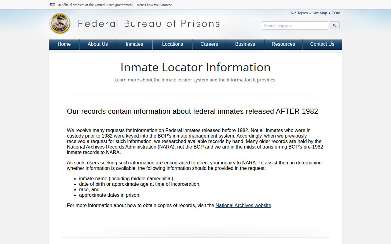 BOP release status explanation for Franklin County federal custody