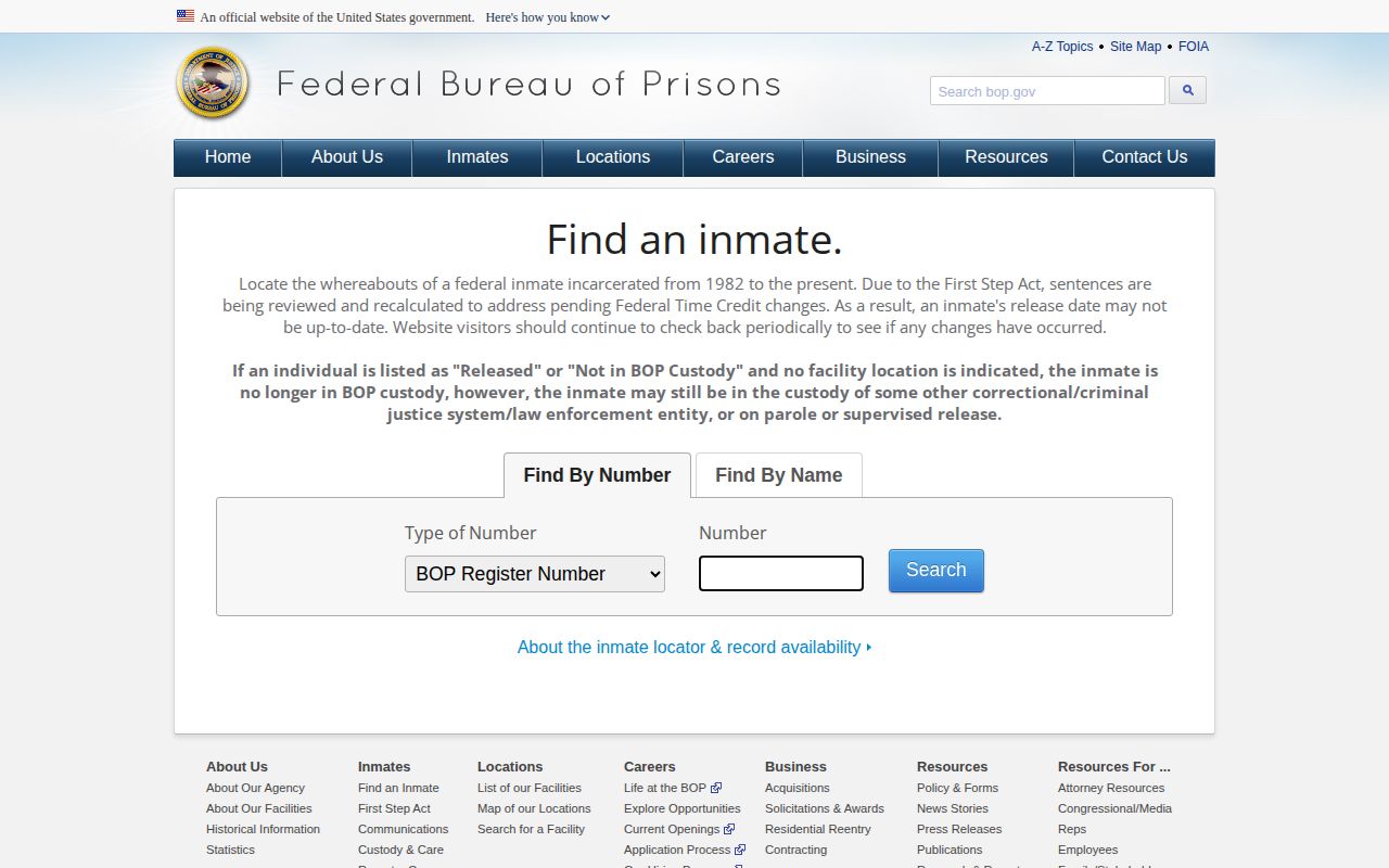BOP federal inmate search for Franklin County release records